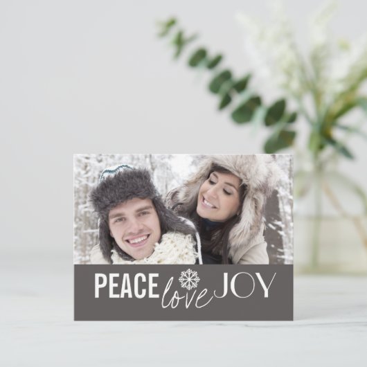 平和愛喜びの灰色の雪片の休日の郵便はがき シーズンポストカード (スタンド正面)