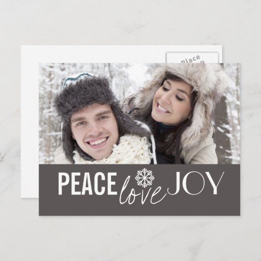 平和愛喜びの灰色の雪片の休日の郵便はがき シーズンポストカード (正面/裏面)