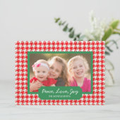 平和愛喜びの赤く千鳥格子のな休日の写真カード シーズンカード (スタンド正面)