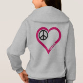 平和愛応援の女の子の白いジッパーのフード付きスウェットシャツ (裏面)