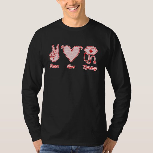 平和愛看護ナース聴診帽子ハート記号 Tシャツ (正面)