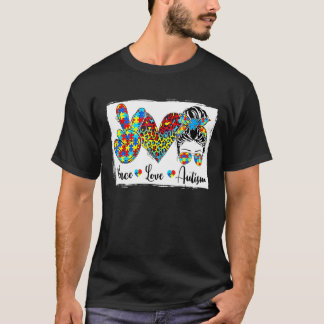 平和愛自閉症ママ生活乱雑Bun Blue自閉症A Tシャツ