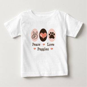 平和愛Pugglesの乳児のTシャツ ベビーTシャツ