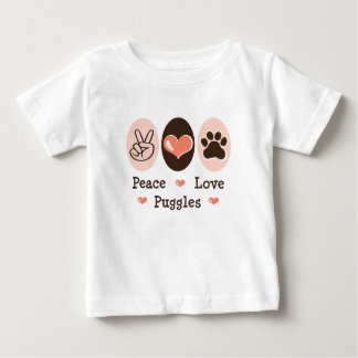 平和愛Pugglesの乳児のTシャツ ベビーTシャツ