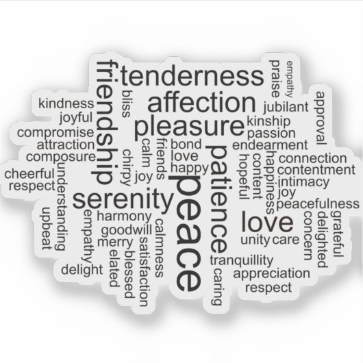 平和感動的と愛のワードクラウド シール (正面)