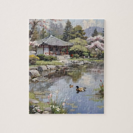 平和日本のな禅園油絵を描、 ジグソーパズル (縦)