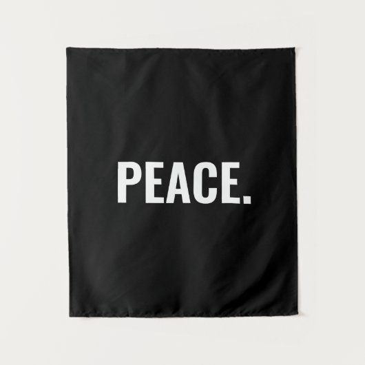 平和白黒文字ミニマルアンチ戦争 タペストリー (正面)