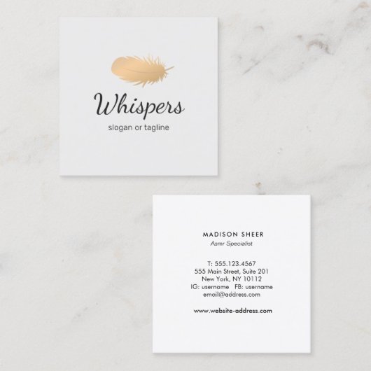 平和的なバラ金ゴールド羽毛ロゴ スクエア名刺 (正面/裏面)