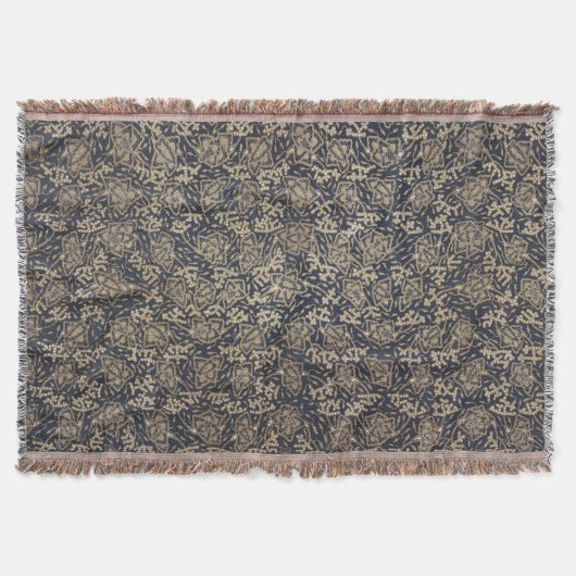 平和的なブルー&クリームろうけつ染めブランケット スローブランケット (正面)