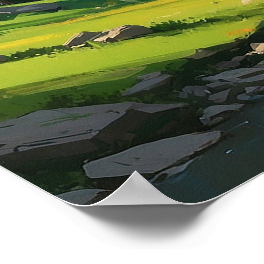 平和的な山の風景の自然絵画ズ ポスター (角)