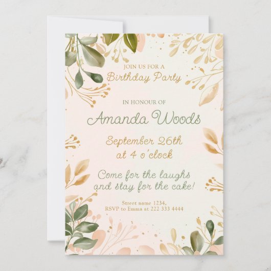 平和的な緑のチャーム誕生祝い 招待状 (正面)