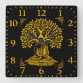 平和的に瞑想する木の下の金仏 スクエア壁時計 (正面)