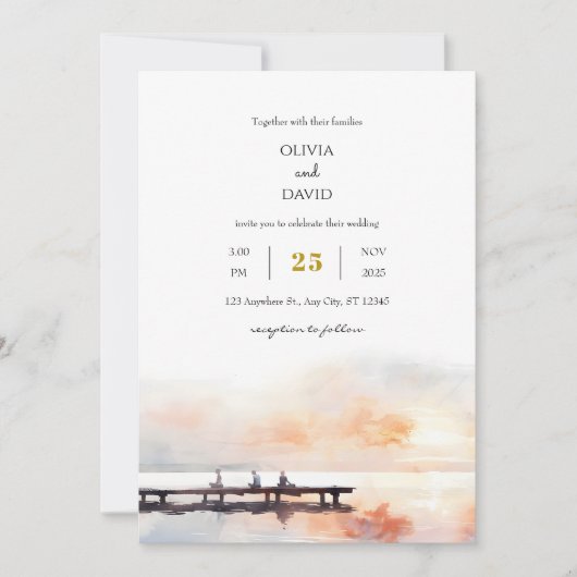 平和的シーサイドソフトサンライズピアビーチ結婚式 招待状 (正面)