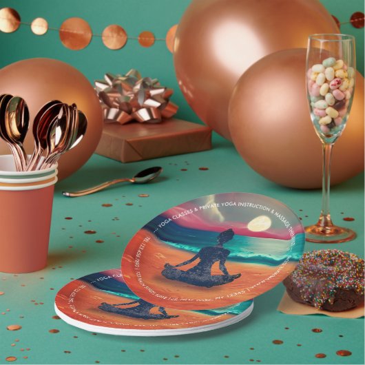 平和的ヨガメディテーション月明かりの空海ビーチ ペーパープレート (複数)