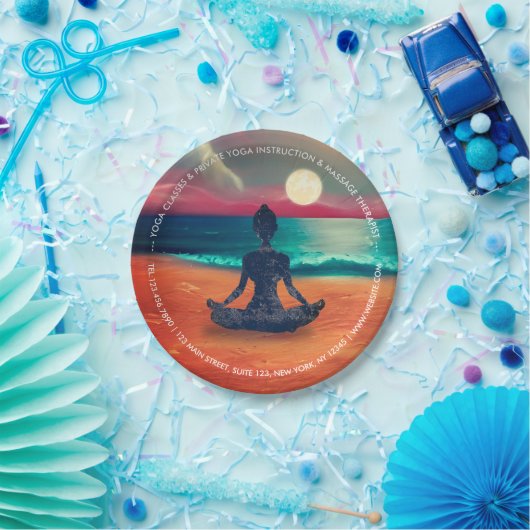 平和的ヨガメディテーション月明かりの空海ビーチ ペーパープレート (パーティー)