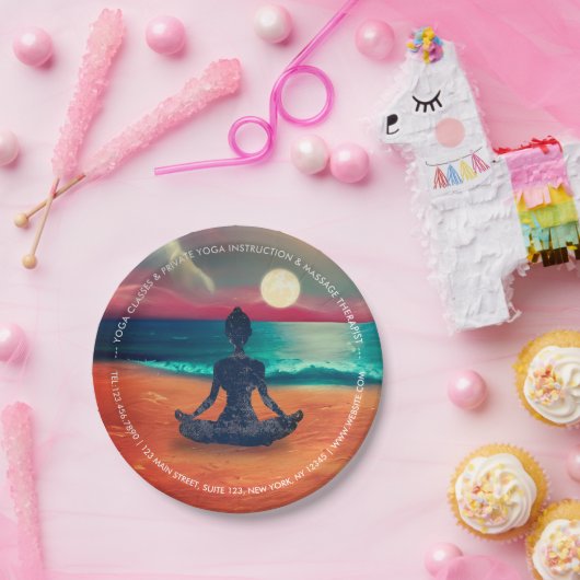 平和的ヨガメディテーション月明かりの空海ビーチ ペーパープレート (パーティー)