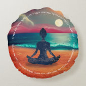 平和的ヨガメディテーション月明かりの空海ビーチ ラウンドクッション (裏面)