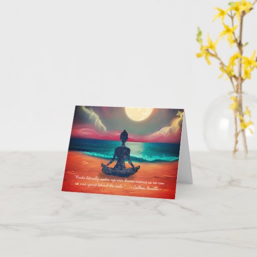 平和的ヨガメディテーション月明かりの空海引用文 カード (黄色い花)