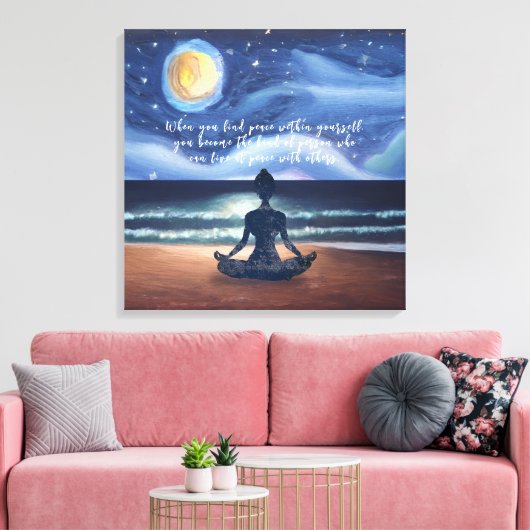 平和的ヨガメディテーション月明かりの空海引用文 キャンバスプリント (インサイチュ (リビング))