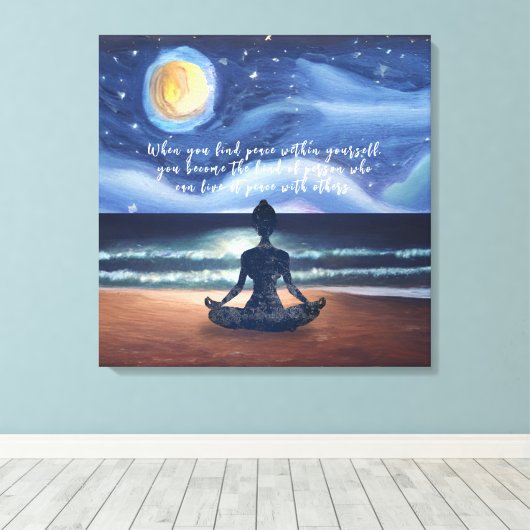 平和的ヨガメディテーション月明かりの空海引用文 キャンバスプリント (インサイチュ (ウッドフロア))