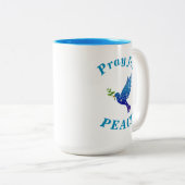 "平和祈のため"平和な生活ブルー文字 ツートーンマグカップ (正面右)