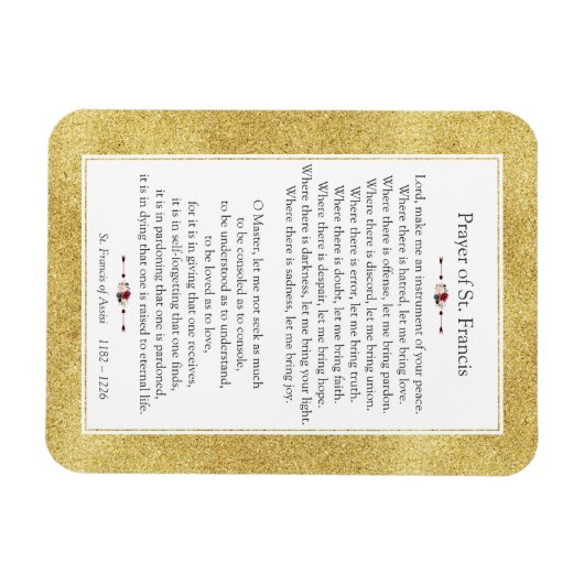 平和祈りの言葉の聖フランシス金ゴールドグリッター枠 マグネット (横)