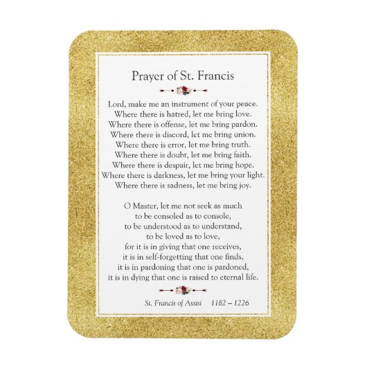 平和祈りの言葉の聖フランシス金ゴールドグリッター枠 マグネット (縦)