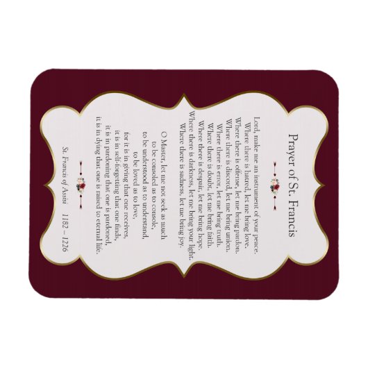 平和祈りの言葉の聖フランシス・ゴールデンフレーム マグネット (横)