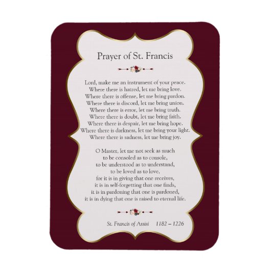 平和祈りの言葉の聖フランシス・ゴールデンフレーム マグネット (縦)