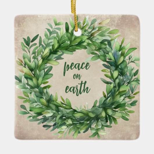 平和素朴オン地球ボクウッド水の色ホリデー セラミックオーナメント (正面)