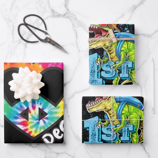 平和絞り染めヴィンテージハートヒッピーレトログルーヴィ ラッピングペーパーシート (正面)