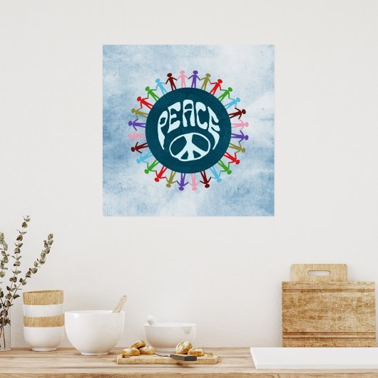 平和統一されたのシンボルとして世界中の人々 ポスター (キッチン)