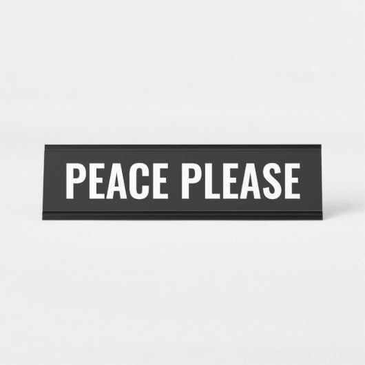 平和願い白黒おもしろいモダンカスタム文字 デスクネームプレート (正面)