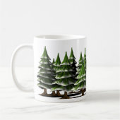 平和飾な森の中のクリスマスツリー コーヒーマグカップ (左)