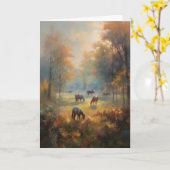 平和馬の風景絵画のウマ科の悔やみや弔慰 カード (黄色い花)