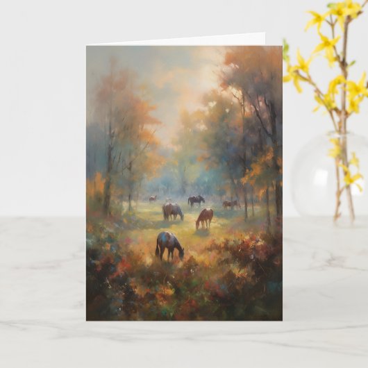 平和馬の風景絵画のウマ科の悔やみや弔慰 カード (黄色い花)