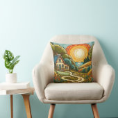 平和鮮やかな田園風景の夕日 クッション (椅子)