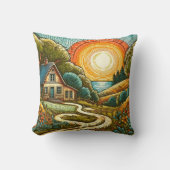 平和鮮やかな田園風景の夕日 クッション (正面)