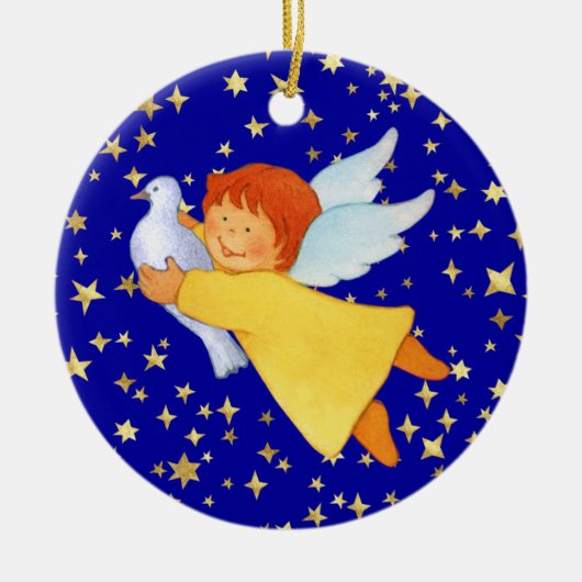 平和鳩との天使 セラミックオーナメント (正面)