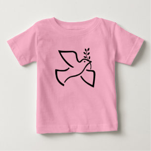 平和鳩のシルエットの白 ベビーTシャツ