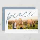 平和2枚の写真シンプルのライトブルー家族クリスマス シーズンカード (正面/裏面)