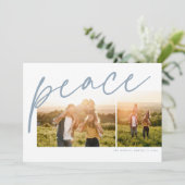 平和2枚の写真シンプルのライトブルー家族クリスマス シーズンカード (スタンド正面)