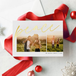 平和2枚の写真シンプル家族エレガントクリスマス 箔シーズンカード