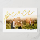 平和2枚の写真シンプル家族エレガントクリスマス 箔シーズンカード (正面)