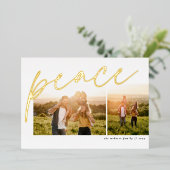 平和2枚の写真シンプル家族エレガントクリスマス 箔シーズンカード (立ち正面)