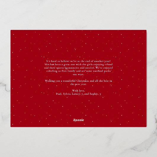 平和2枚の写真シンプル家族エレガントクリスマス 箔シーズンカード (裏面)