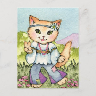 平和 – かわいいヒッピー60s猫芸術 ポストカード