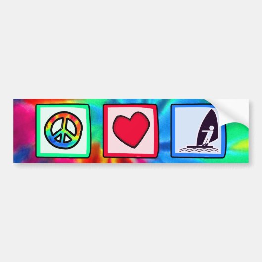 平和、ウィンドサーフィンをする愛 バンパーステッカー (正面)