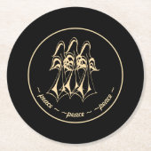 平和！エンジェルブラック金ゴールド ラウンドペーパーコースター (正面)