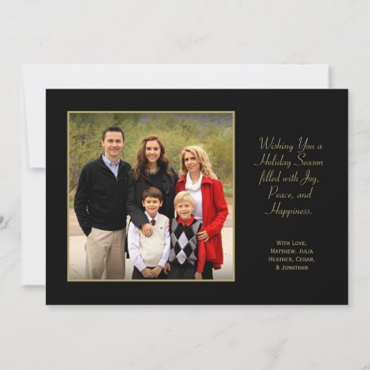 平和。シンプル黒エレガント色と金ゴールド写真 シーズンカード (裏面)